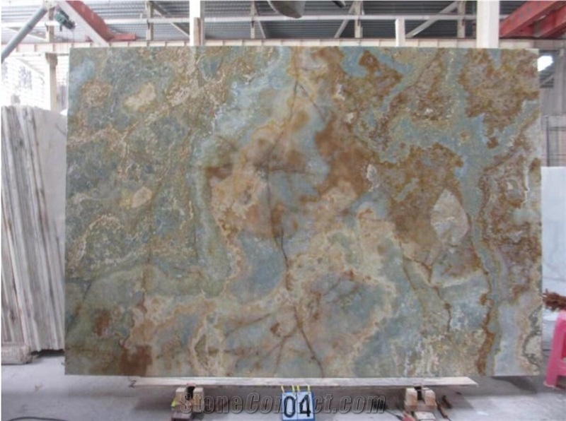 Natural Stone Blue Brown Onyx Slabs For Hotel Wall Cladding