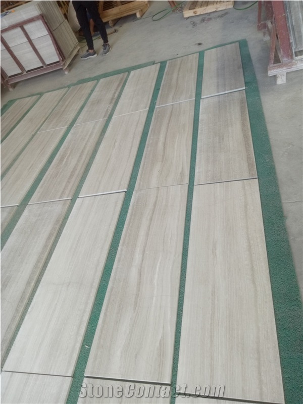 Honed China White Wood Grain Marble Floor Tiles