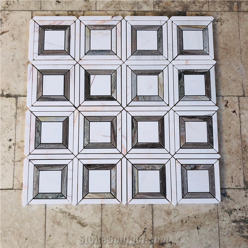 Dolomite Marble Rubik Rhombix Square Mosaic Tiles