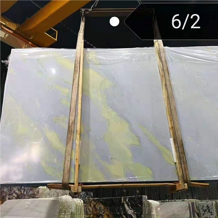 Arctic Blue Sky Marble Gold Lines Stone Slab