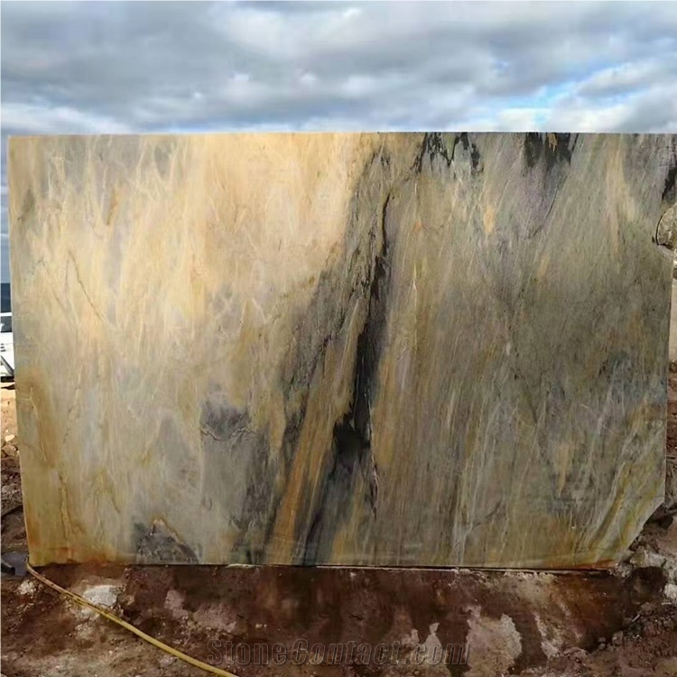 Golden Quartzite Bookmatched Stone Slab for Wall
