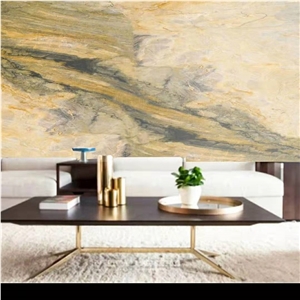 Golden Quartzite Bookmatched Stone Slab for Wall