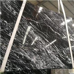 Snow Black Marble White Inlay Stone Slab for Sale