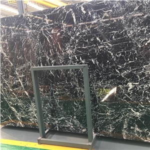 Snow Black Marble White Inlay Stone Slab for Sale