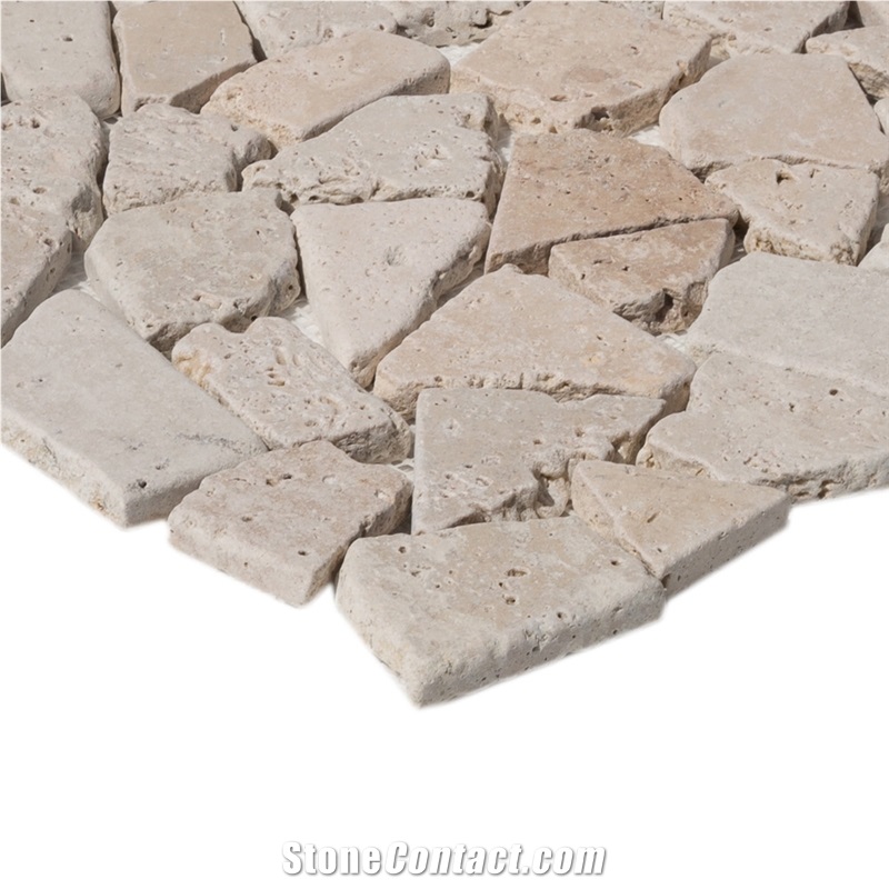 Classic White Travertine Chipped Mosaic Wall Tile