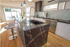 Pietra Grey Marquina Marble Kitchen Top Customized