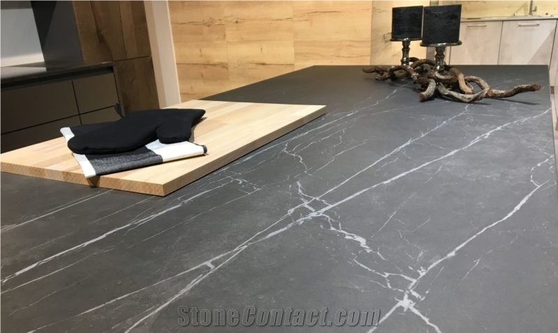 Pietra Grey Marquina Marble Kitchen Top Customized