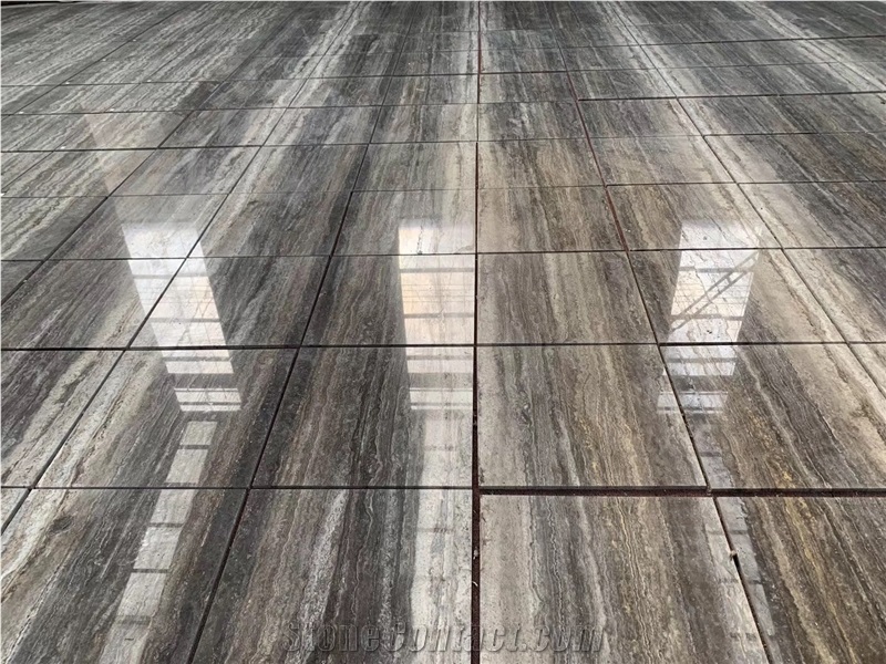 Silver Travertine Glossy Tile Vein Cut Project