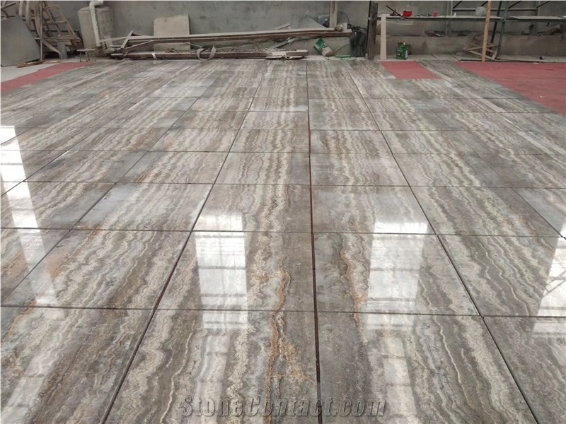 Silver Travertine Glossy Vein Cut Project Tiles Floor