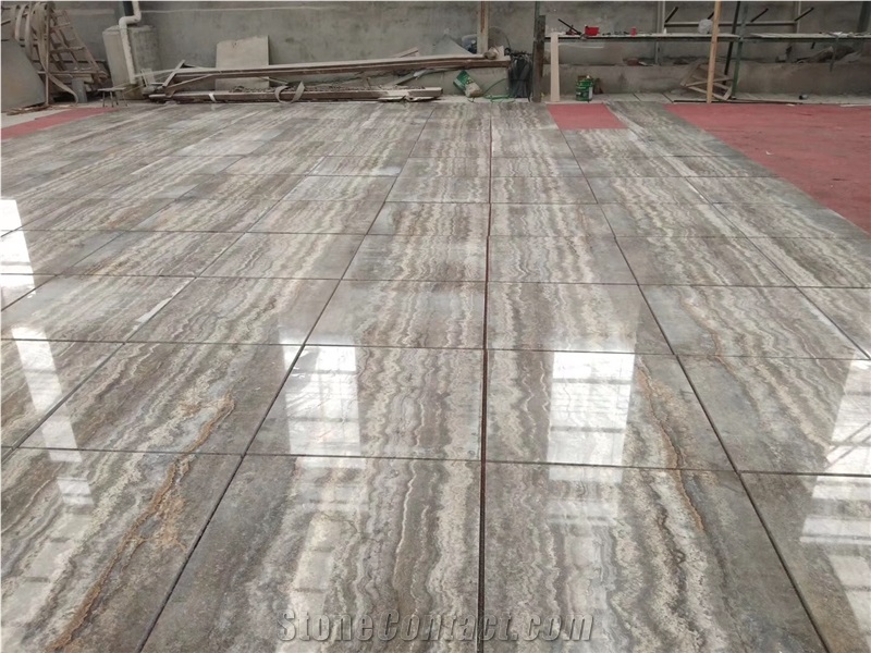 Silver Travertine Glossy Vein Cut Project Tiles Floor