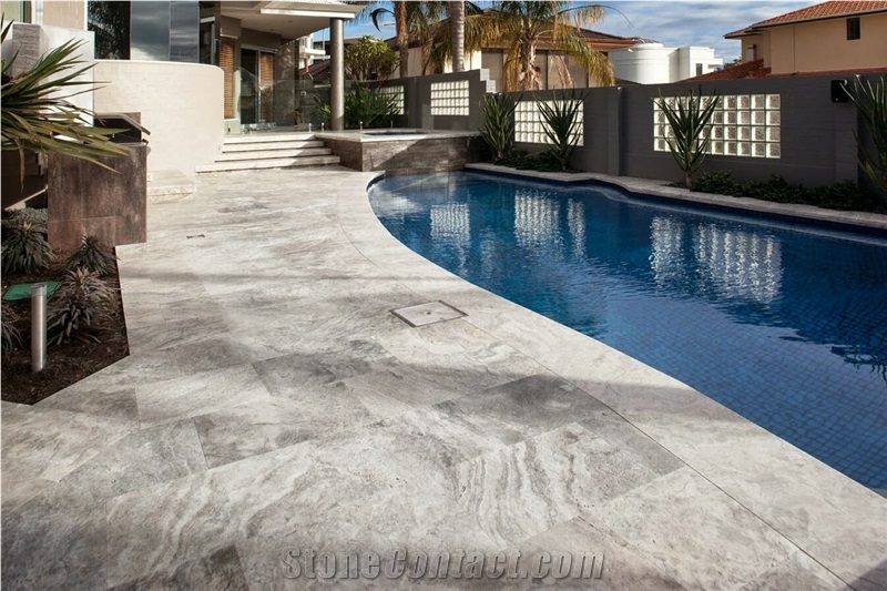 Silver Travertine Swimming Pool Channels Coping Pavers, French Pattern