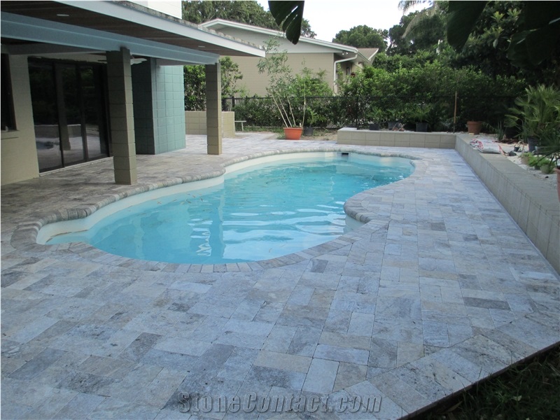 Silver Travertine Tile Pattern Swimming Pool Floor