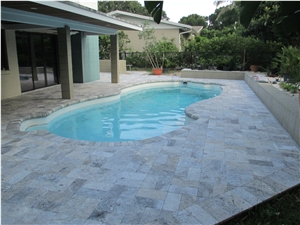 Silver Travertine Tile Pattern Swimming Pool Floor