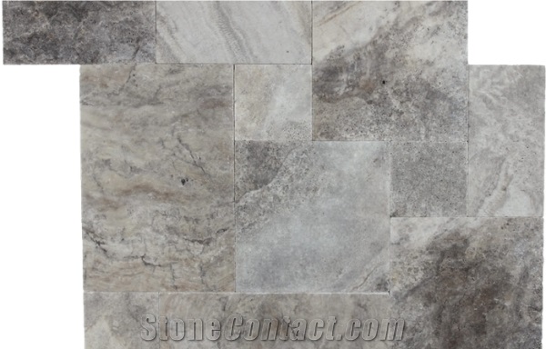 Silver Travertine Unfilled Tiles French Pattern Floor Paving