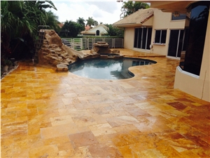 Tumbled Golden Travertine Cube Stone Floor French Pattern,Swimming Pool Deck Pavers