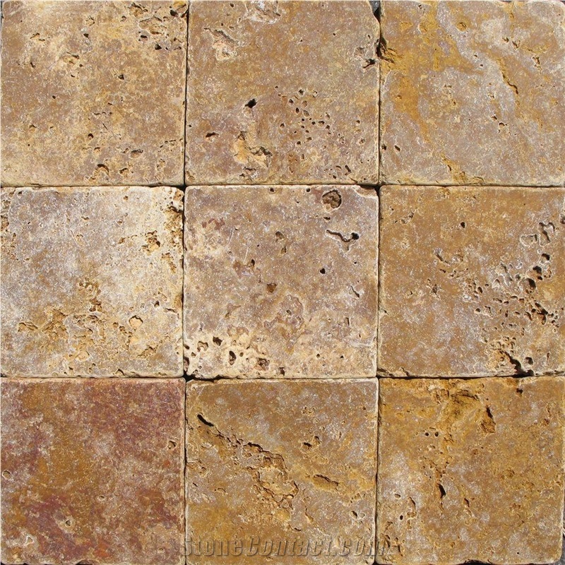 Tumbled Golden Travertine Cube Stone Floor French Pattern,Swimming Pool Deck Pavers