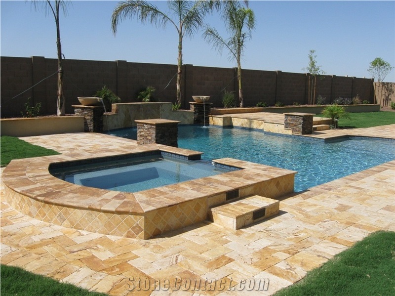 Unfilled Yellow Travertine Swimming Pool Coping Exterior Stone Paver