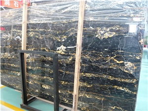 Supply Polished Black Gold Marble Flooring Tiles