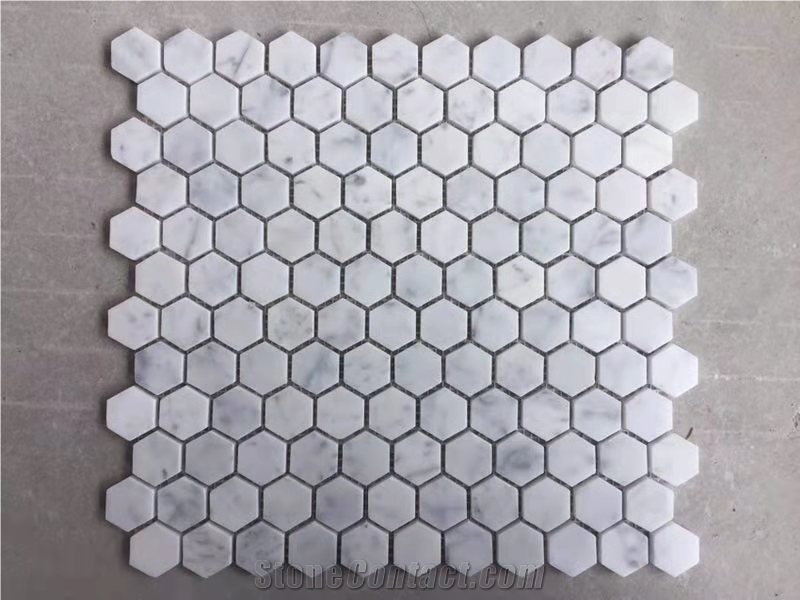 White Carrara Marble Hexagon Mosaic Design