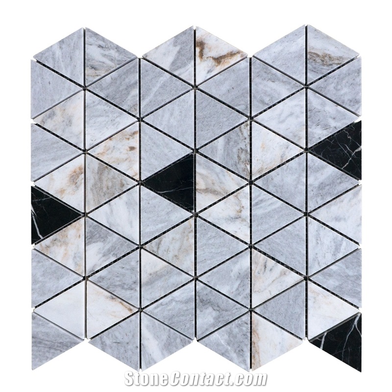 Black Marquina Grey Triangle Natural Marble Mosaic