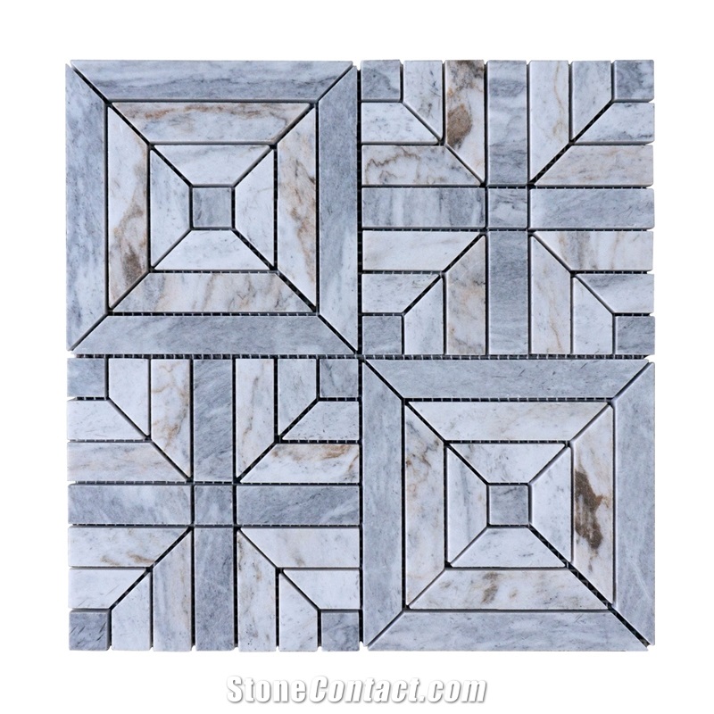 Cross Geometry Natural Grey Marble Mosaic Luxury
