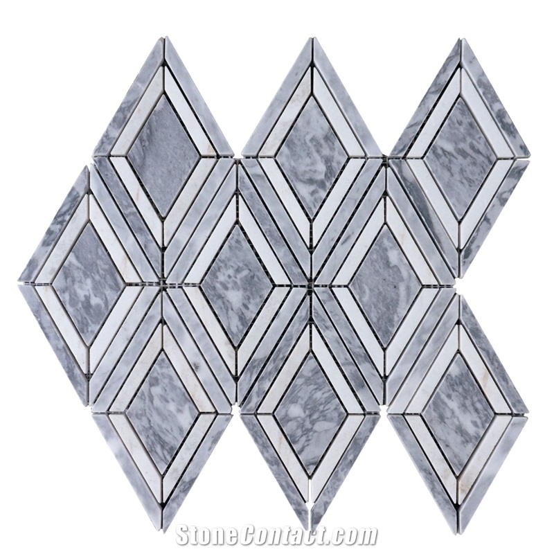 Diamond Rhombus Natural White Grey Marble Mosaic
