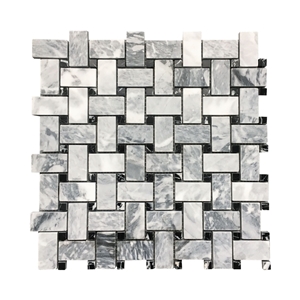 Grey Basketweave Marble Mosaic Black Marquina