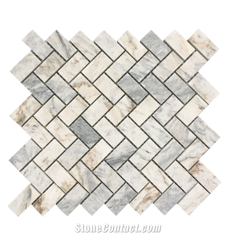Grey Herringbone Marble Mosaic Backsplash Wall