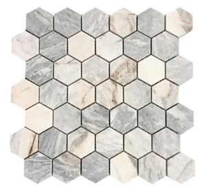 Grey Hexagon Natural Marble Mosaic Bathroom Wall