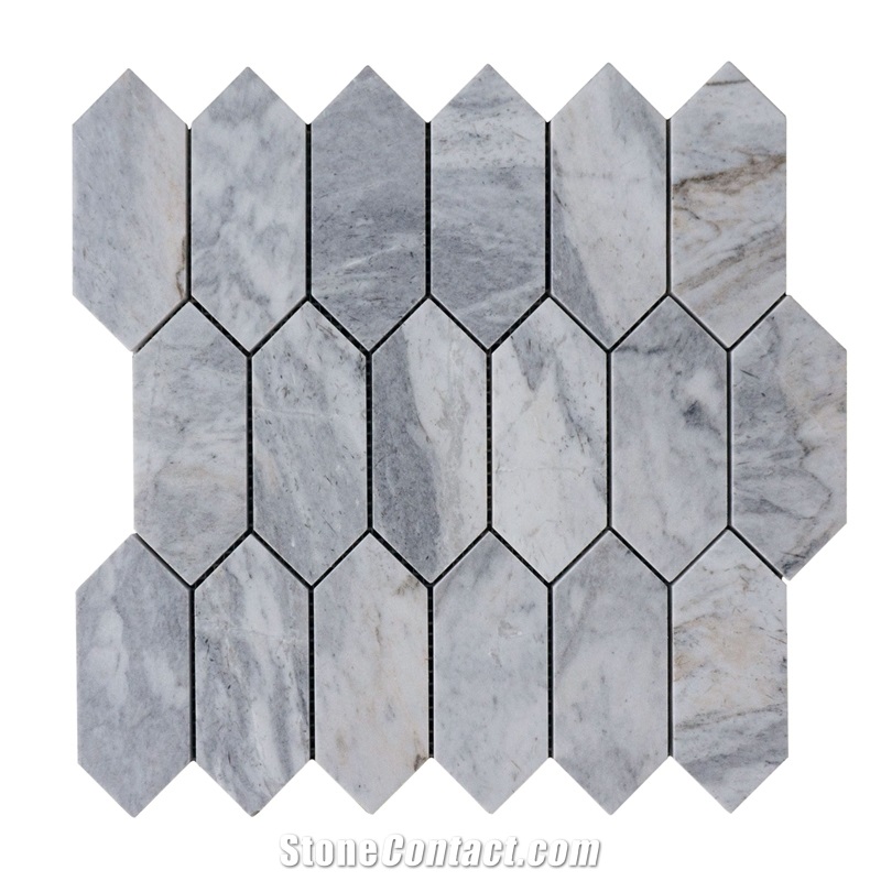 Long Hexagon Natural Grey Marble Mosaic Kitchen