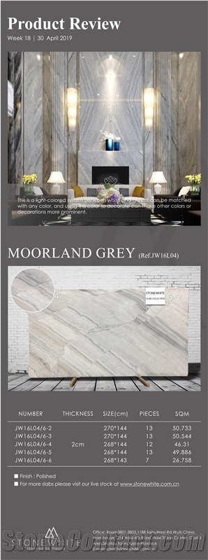 Moorland Grey Bookmatch Marble Slab 2cm