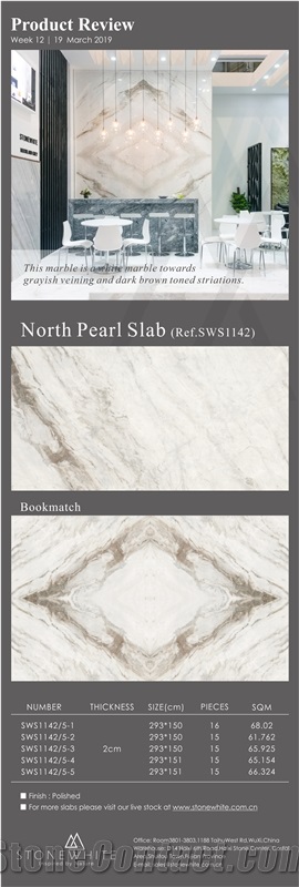 North Pearl Montagna White Marble Slab 2cm