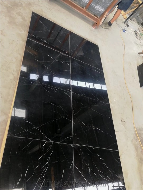 Spain Nero Marquina Black Marble Tiles Supplier