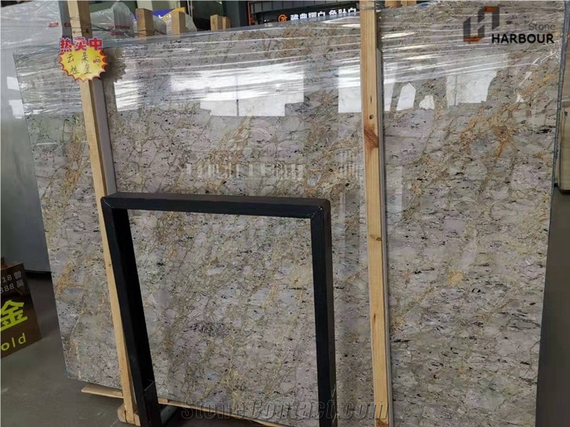 Cloudy Gold Marble Slab, Cloudy Grey Gold Marble