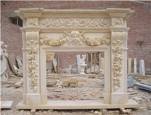 Beige Stone Polished Fireplace Mantel/Barbeque