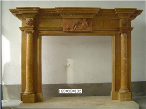 Brown Marble Simple Design Fireplace Mantel