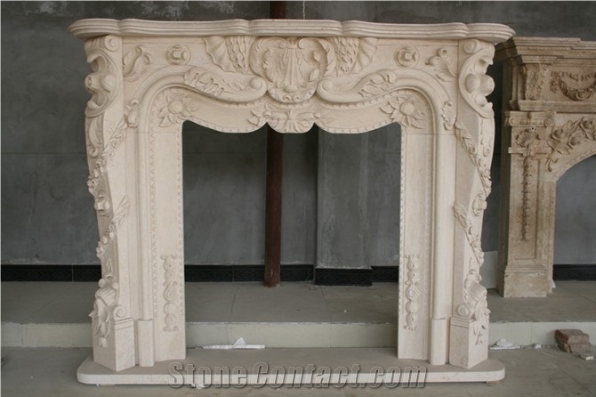 Carved Granite Fireplace,Beige Marble Handcarved