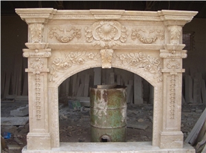 Carved Granite Fireplace,Yellow Marble Handcarved