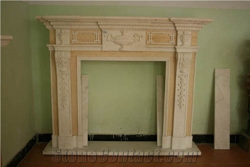 China Natural Yellow Marble Fireplace Decoration