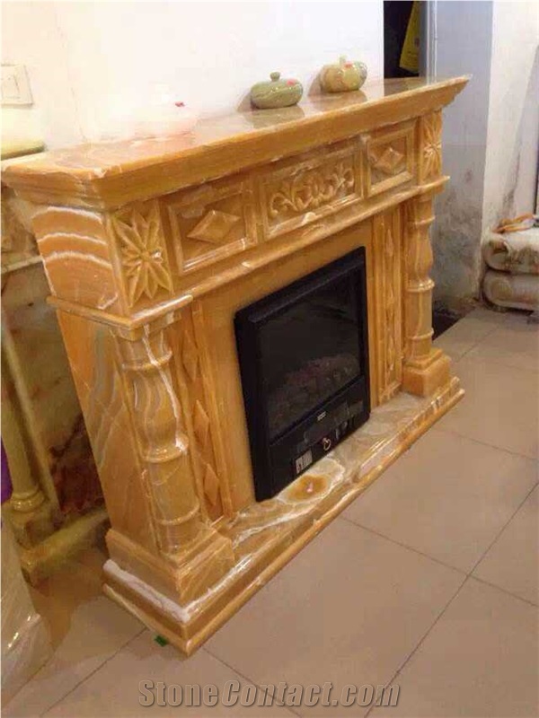 China Natural Yellow Stone Fireplace Decoration