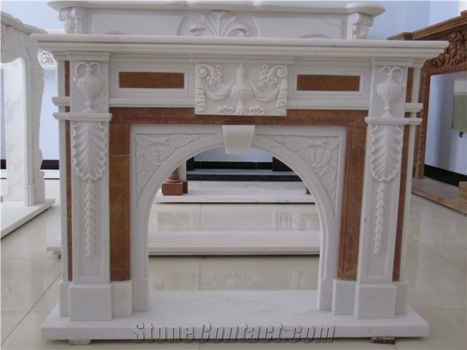 Handcarved Sculptured Multicolor Stone Fireplace