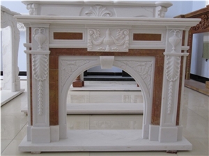 Handcarved Sculptured Multicolor Stone Fireplace