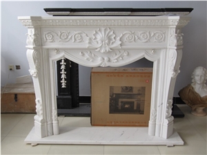 Handcarved Sculptured White Marble Fireplace
