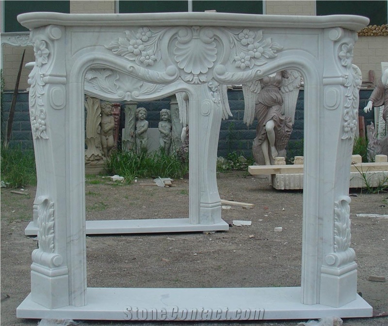 Hot Sale White Handcarved Marble Fireplace Mantel