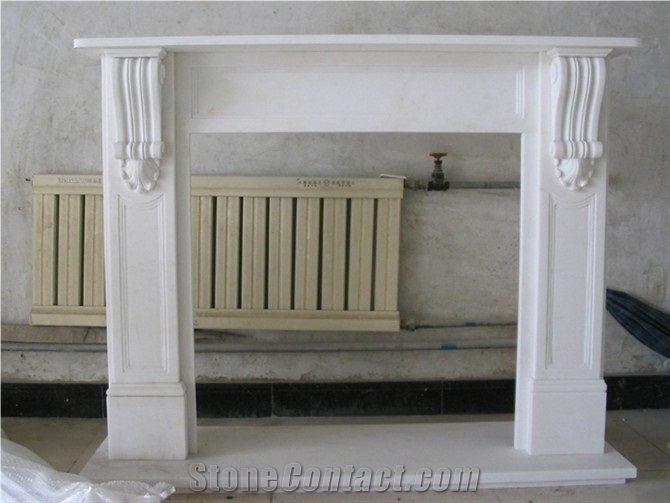 Polished White Marble Fireplace Mantel/Hearth