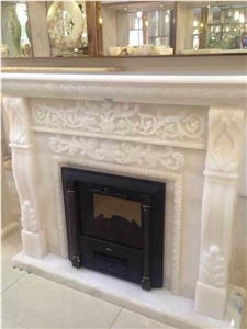 White Stone Handcarved Sculptured Fireplace