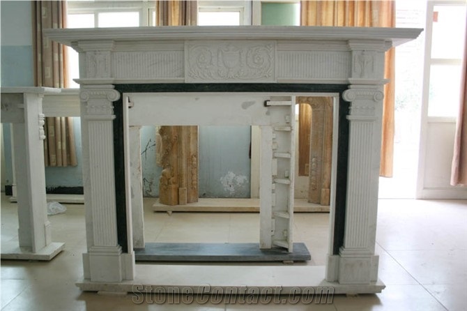White Stone Polished Fireplace Mantel/Barbeque