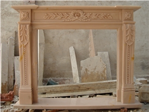 Yellow Marble Simple Design Fireplace Mantel