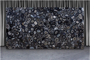 Black Agate Semiprecious Stone Slab