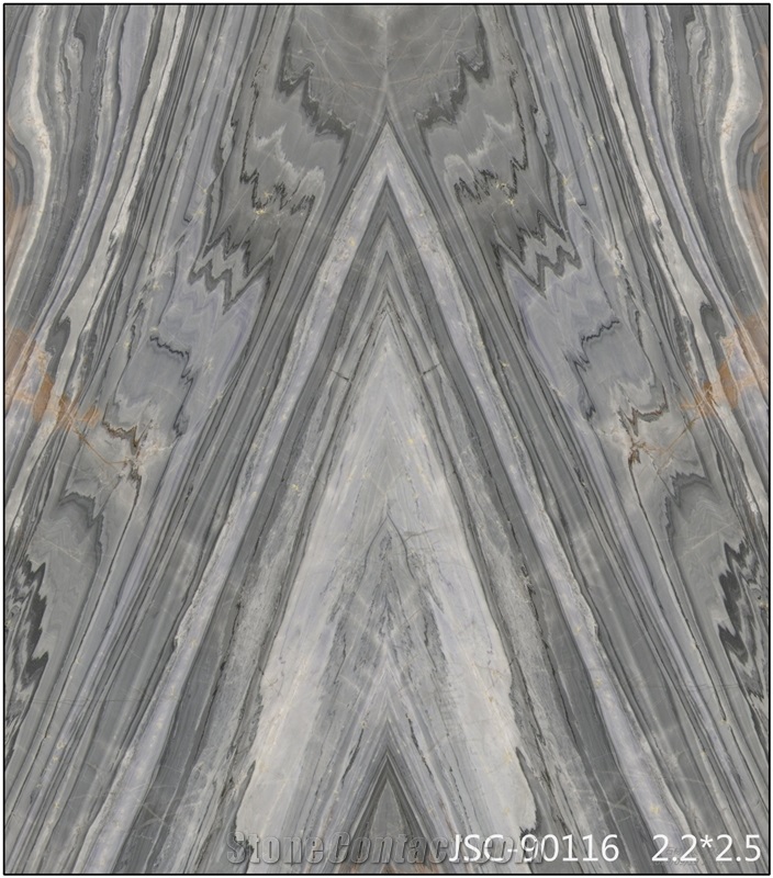 Polished Pietra Grey Marble Bookmatched Marmor